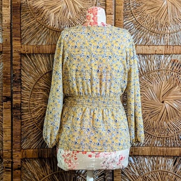 Max Studio Floral Yellow Tie Blouse Size XL EUC - Picture 4 of 7